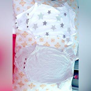 two piece brand new bundle set stars horizontal stripe neutral earth tones grays